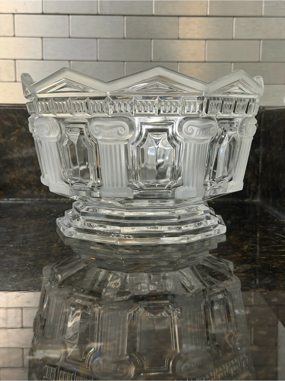 Vintage Mikasa Parthenon Frost Crystal | 8” Pedestal Bowl Greek Columns